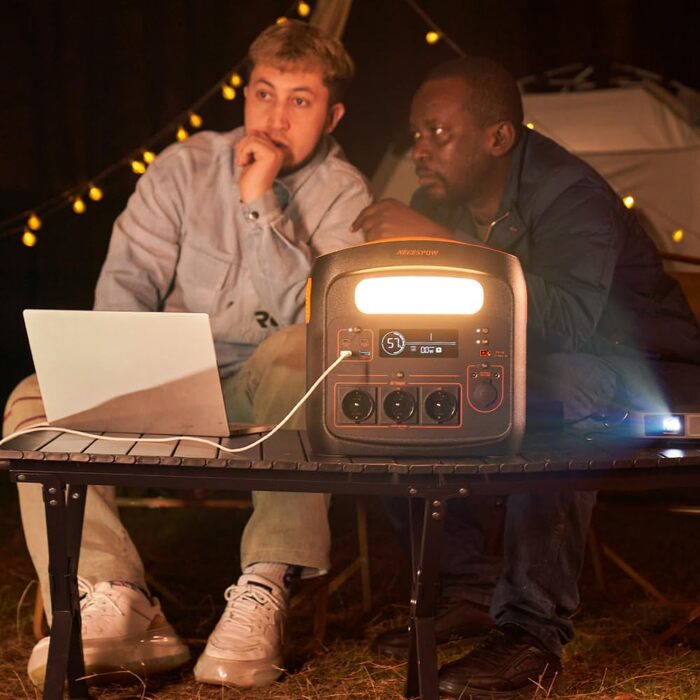 Портативна електростанція 1500W (3000W пікова потужність), 1102,5Wh LiMnFePO4 акумулятор, швидка зарядка за 90 хв, PD 100W, USB-C/AC/DC, сонячна панель, для кемпінгу, резервне живлення, на відкритому повітрі (Помаранчевий + Чорний)