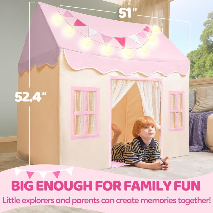 Дитячий намет SYNCFUN з килимком та світлом для гри в приміщенні. Ігровий будиночок для дівчаток 3-13 років. Рожевий намет для дітей