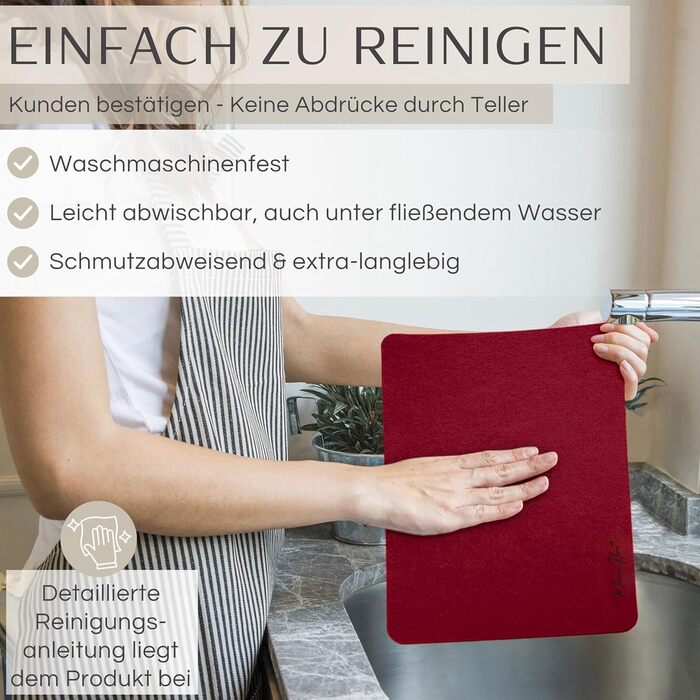 MAHEWA® Преміум комплект килимків на стіл з фетру (6 шт.) - антиковзаючі, миючі, для посуду (Антрацит/Коричневий, Бордовий/Чорний)