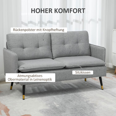 Диван HOMCOM на двох місцях, крісло-диван з подушками в стилі льону, двомісний диван для вітальні та спальні, сірий, 139 x 68 x 76 см