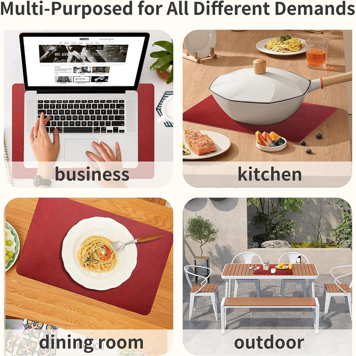 Набори підставки під тарілки Purejoy, 6 шт., сірі, миючіся, неслизькі, термостійкі, з PU шкіри, 43x30 см (червоні)