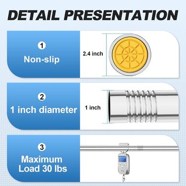 Штанга для душу, телескопічна, 78,9-203,2 см, діаметр 2,5 см, регульована, нержавіюча сталь, хром