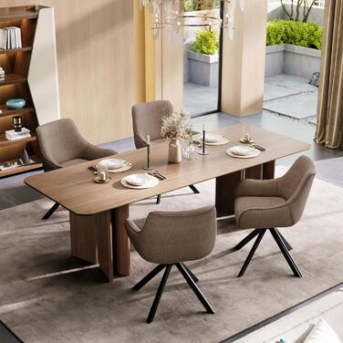 Обідні крісла поворотні 6 шт. з підлокітниками – 360° обертання, м'яке крісло з льону, сучасний поворотний стіл для кухні з металевим каркасом та спинкою для їдальні, вітальні, офісу, коричневий. 6 шт.