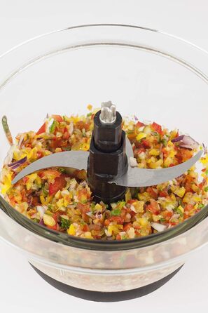 Універсальний подрібнювач, 4 високоякісні ножі з нержавіючої сталі, міцна скляна ємність об'ємом 1,2 л, ідеально підходить як подрібнювач для фруктів, овочів, риби, м'яса, горіхів, 400
