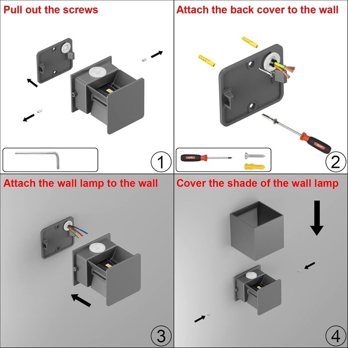 Klighten Вологостійкий вуличний світильник з датчиком руху 12W, IP65, 3000K, тепле біле світло, для внутрішнього та зовнішнього використання, регульований світловий потік, колір - темно-сірий