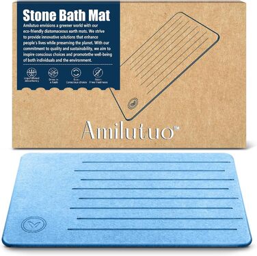 Килимок для ванни Amilutuo кам'яний, нековзний, швидковисихаючий, поглинаючий (60x39см, синій)