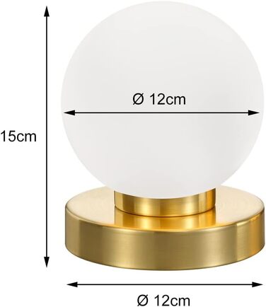 Невелика сенсорна настільна лампа висотою 15 см, скляна куля білого кольору, основа срібляста (настільна лампа латунь, скло біле)