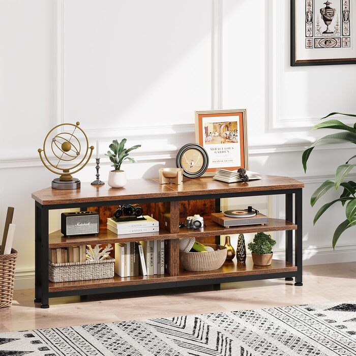 Тумба під телевізор кутова Dripex з LED підсвіткою, стиль Індастріал, дерево-метал (106x36x45.5 см)