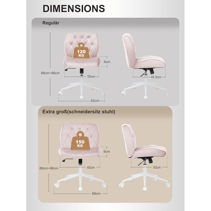 Крісло для дому та офісу Symino з функцією гойдання, крісло для макіяжу та письма, обшите штучною замшею, регульоване по висоті, 360° обертання, ергономічне, до 150 кг, велике, рожеві кнопки