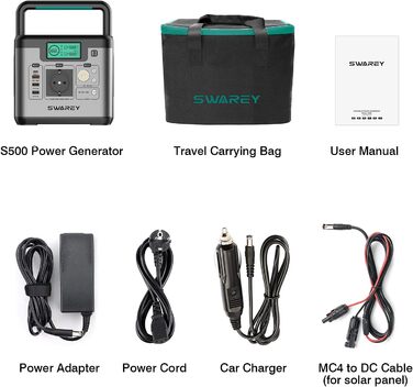 Портативна електростанція SWAREY S500 518 Втгод, сонячний генератор, 230 В змінного струму, стрибок напруги 1000 Вт, DC/USB, резервне живлення для кемпінгу