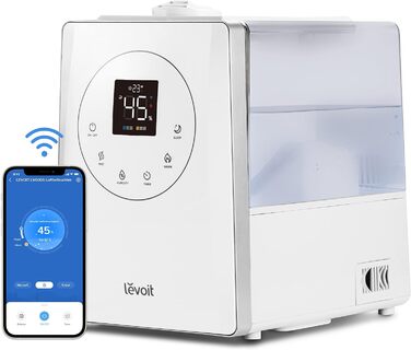 Зволожувач повітря LEVOIT Smart 6L з ароматерапією, верхній залив, холодний/теплий туман, керування Alexa/APP, режим сну, таймер 1-12 год, для спальні, дитячої кімнати, рослин до 40–70 м²