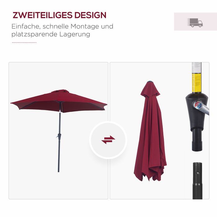 Парасолька Outsunny Archiculated Parasol Garden Parasol Market з ручною рукояткою Alu 2,6 м Діаметр 180 г/м² Поліестер червоний, ідеально підходить для саду та патіо