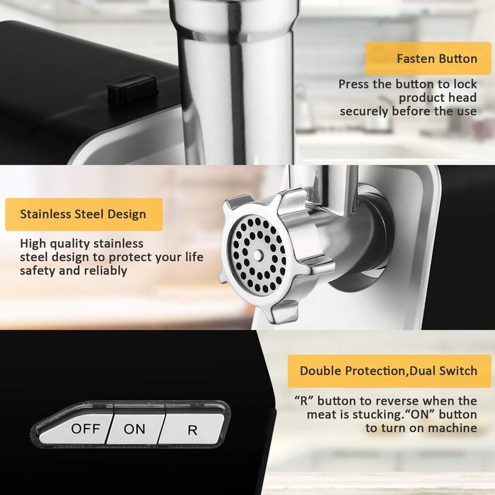 Електрична м'ясоподрібнювач 2000W, 4-в-1, з набором для кеббе та шприц-печива, насадка для ковбас, срібна