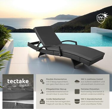 Шезлонг Tectake® з поліротангу, регульована спинка, для саду, балкону та тераси - чорний