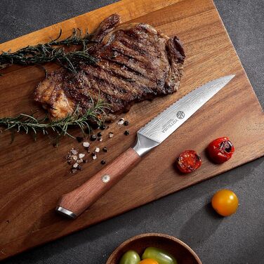 Набір кухонних ножів YOTSUBA Profi з дерев'яним блоком та точилкою, ножиці, набір кухонних ножів з нержавіючої сталі, набір кухонних ножів для кухні (ніж для стейка - 6 шт)