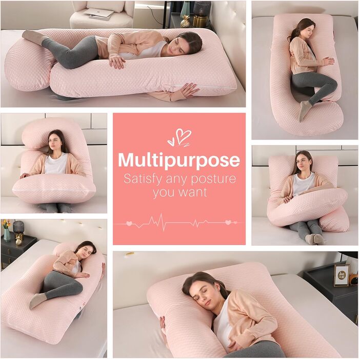 Подушка для вагітних GKXLH – підтримка спини, живота та стегон, J-подібна форма, знімний чохол (Cooling Pink)