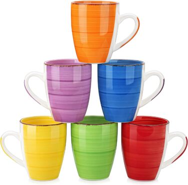 Ванкассо BONITA набір чашок для кави з 6 шт. , набір чашок фаянс, кавова кружка 500 мл з ручкою, чашки для еспресо, чашки для чаю великі, підходять для різних напоїв, колір (барвистий)