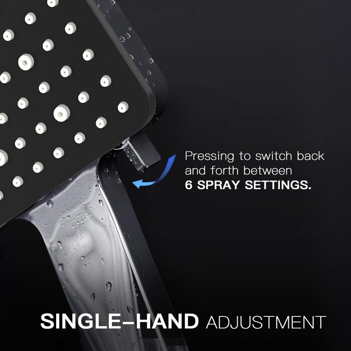 Насадка для душу Newentor Regendusche [TESTSIEGER], велика ручна лійка, водозберігаюча, високого тиску, XXL з 6 режимами струменя (без шлангу), матова чорна (Duschkopf, без шлангу)