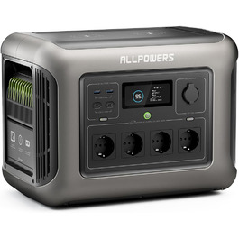 Портативна електростанція ALLPOWERS R1500, акумулятор LiFePO4 1152 Втгод, вихід змінного струму 1800 Вт, тихий 43 дБ, резервне живлення