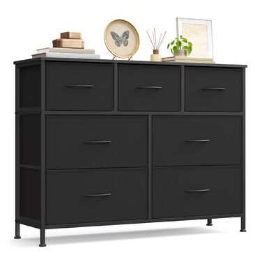 SONGMICS Комод зі 7 висувними ящиками, шафа для зберігання, сталь, MDF, флізелін, для спальні, прихожої, вітальні, білий (LGS323WH01)