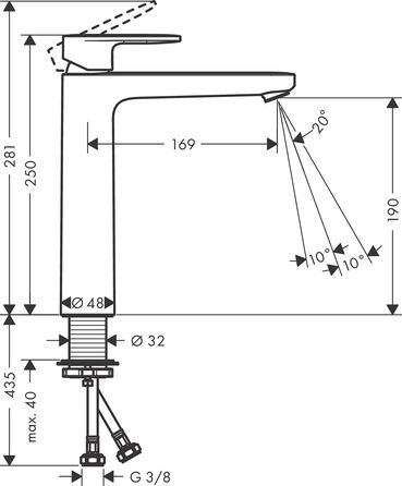 Змішувач для ванної кімнати Hansgrohe Vernis Blend, хром, висота виливу 190 мм, економія води EcoSmart, без зливу