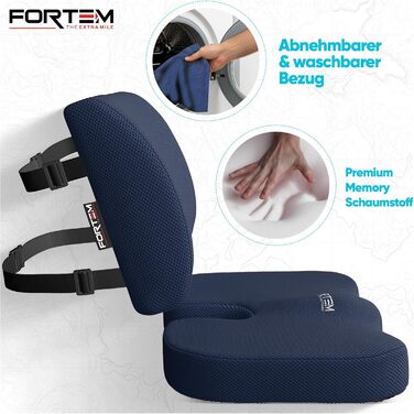 Подушка для сидіння та підтримки попереку FORTEM XL - м'яка, з memory foam, для офісного крісла, авто, геймінгу. Великий розмір, синій сітчастий матеріал