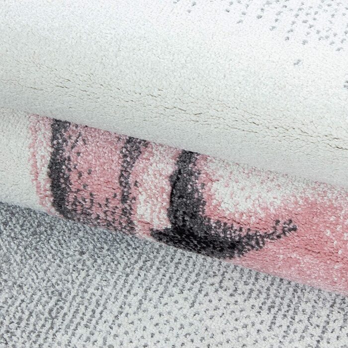 Домашній дитячий килим з коротким ворсом, килим для дитячої кімнати з оленям Бембі, рожево-Біла мелірована обробка, Колір рожевий, Розмір (160x230 см, рожевий)