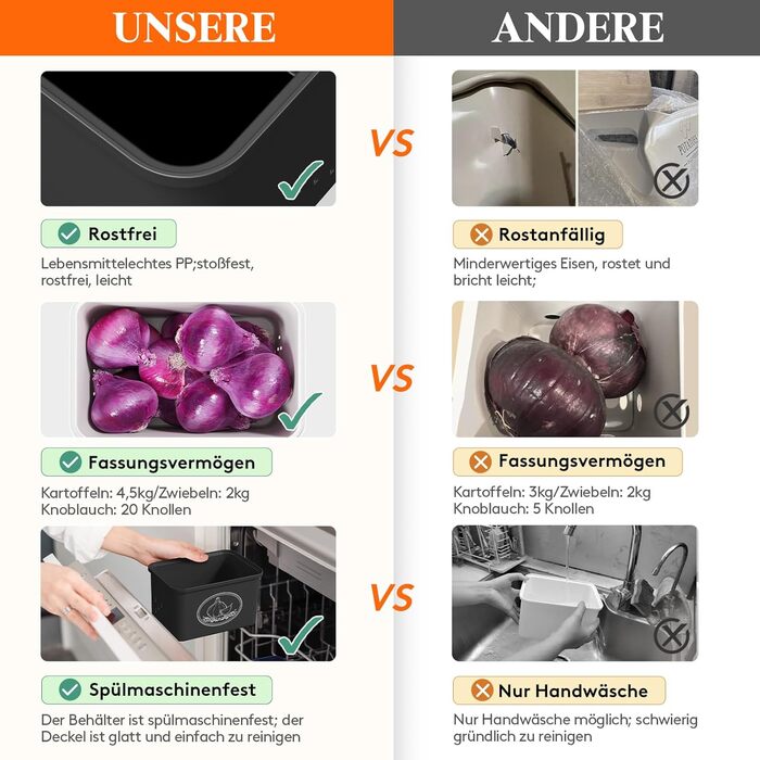 Набір контейнерів для зберігання картоплі, цибулі та часнику Lifewit (3 шт) - чорний, з вентиляцією, великий об'єм