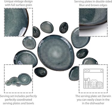 Сервіровка столу з керамограніта Дарвін, набір посуду з 12 предметів на 4 персони, сучасний і унікальний дизайн (набір сервірувальних тарілок 1)