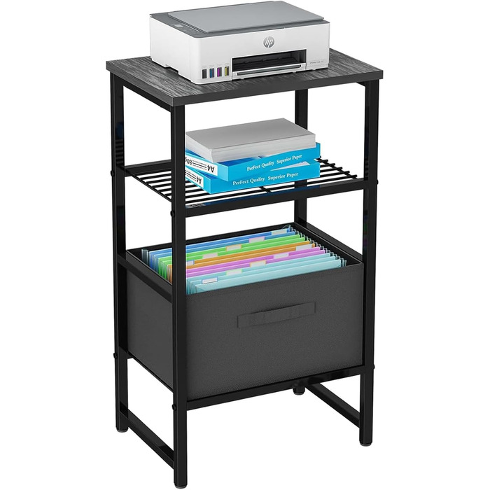 Підставка для принтера MWQ з ящиком для документів, 3-ярусна, чорна. Підійде для дому та офісу