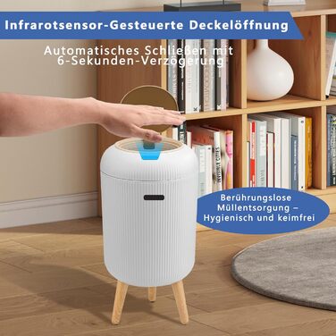 Автоматичний сміттєвий бак з сенсором 12L - Білий сміттєвий контейнер з датчиком для кухні, ванної кімнати, офісу, спальні, туалету. Безшумний, вологостійкий, герметичний.