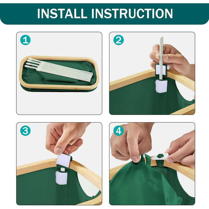 Кошик для білизни Youdenova з кришкою, 48л, вузький, з мішком, сортувальник, бамбук, білий