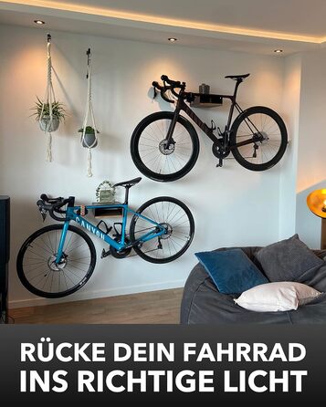 Кріплення для велосипеда PARAX - Настінний кронштейн для велосипеда - Зберігання велосипеда в приміщенні - Велосипедна підвіска з алюмінію та дерева - Кріплення для велосипеда Береза - M (L (ширина керма до 70 см), Black - Black)