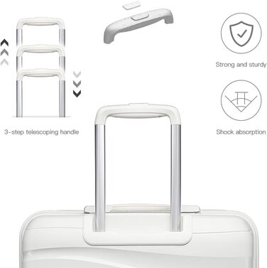 KONO Чемодан середнього розміру 65 см з поліпропілену з TSA замком, 65x46x26.5 см (Крем-білий)