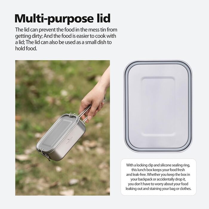 Ланчбокс iBasingo 800 мл з кришкою та ручкою – герметичний бенто-контейнер для кемпінгу, відпочинку та офісу. Харчовий посуд для їжі на винос – придатний для миття в посудомийній машині. Модель Ti2081C