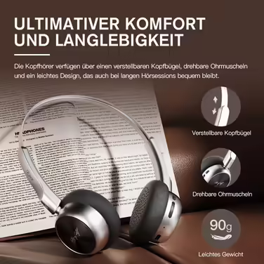 iKF R1 Бездротові Bluetooth накладні навушники ретро-дизайн, 60 годин роботи, стереозвук, режим прозорості, підключення до 2 пристроїв, для iOS/Android, чорні