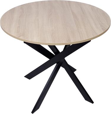 Круглий обідній стіл Skraut Home Zen | 90x90x77 см | Для вітальні | На 4 особи | Матеріал: дуб, чорні ніжки