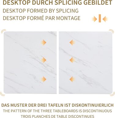 Стіл обідній Merax 140x80 см, прямокутний, з малюнком мармуру, на 4-6 осіб, металевий каркас, регульовані ніжки, для ресторану, вітальні, кухні, білий/чорний