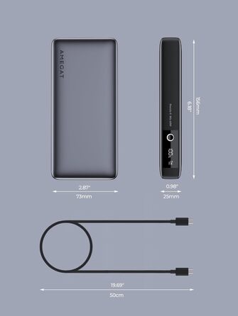 Вт, 20000 мАг, USB C, 3 порти, дисплей, для ноутбука/планшета/смартфона/навушників, 65