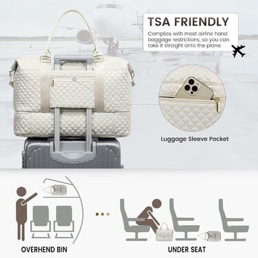 Спортивна сумка LOVEVOOK для жінок: велика дорожня сумка-мішок, weekender, з косметичкою, відділенням для взуття, водонепроникна, для подорожей, спортзалу, кемпінгу (M-3шт, Бежевий)