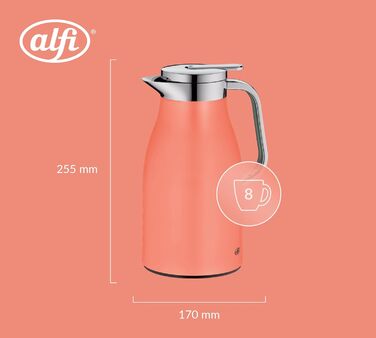 Термос Alfi SKYLINE 1.0л, пастельний колір, нержавіюча сталь, з термоізоляцією, гігієнічний вкладиш з термостійкого скла, поворотний замок з зручною кнопкою, ергономічна ручка, ідеальний для кави та чаю, без BPA (1000 мл, Deep Apricot Mat)