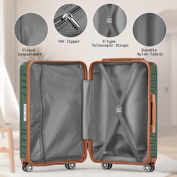 Набір дорожніх валіз Melalenia 7 предметів, легка жорстка оболонка, 4 колеса, TSA-замок, включаючи косметичку, сумку та рюкзак (Зелений)
