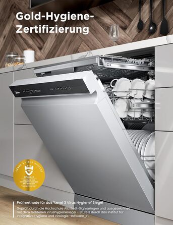 Посудомийна машина Midea SV 5.14K10C, 45 см, 10 комплектів, вбудована, з Wi-Fi, 8 програм, 44 дБ, автоматичне відкриття дверцят, таймер затримки 0-24 год, Inox