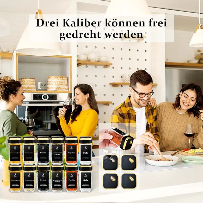 Набір для спецій 24 шт. з поворотними кришками та місткими воронками, вологостійкі етикетки, зручне зберігання спецій