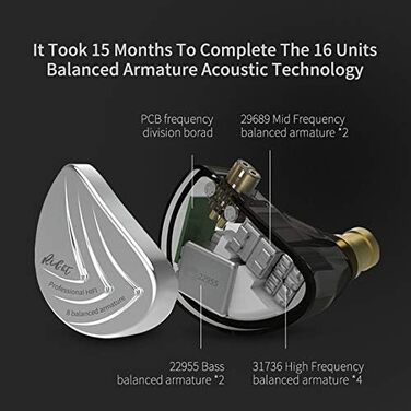 Навушники KZ AS16 8BA IEM, знімний кабель 0,75 мм, мікрофон, синій