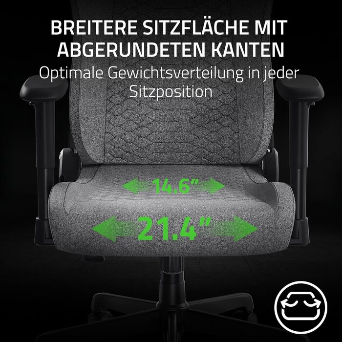 Ігровий крісло Razer Iskur V2 X - сірий, з підтримкою попереку, м'який матеріал, 2D підлокітники