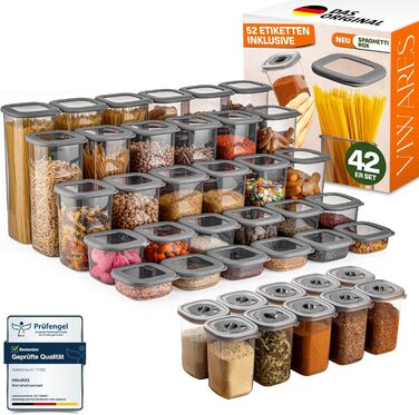 Набори контейнерів для зберігання продуктів з кришкою, 42 шт. BPA-Free, для круп, борошна, цукру. Органайзери для кухні, герметичні контейнери для харчових продуктів