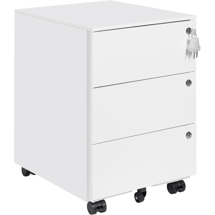 Роликовий контейнер HOMSTEEL з 3 замками, 3 висувні шухляди, для офісу та дому, білий (44T x 37B x 60H см)