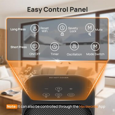 Електричний обігрівач 1500W з PTC-керамічним нагрівачем, портативний з термостатом та ECO-режимом, 4 режими, цифровий дисплей, таймер 12 годин, тихий (35dB), чорний (40cm)