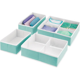 Комплект mDesign 4 органайзер для гардеробу-ящик для зберігання речей в шафі 2 розміру-тканинний складаний шафа для зберігання шкарпеток, нижньої білизни та іншого- (бірюзовий / білий)